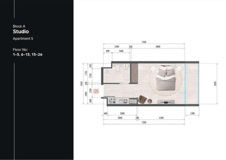 Guzel Tower Block A Studio Apartment 5 Floor Plan
