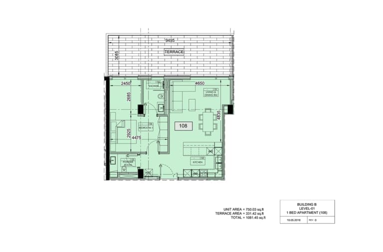 The Neighbourhood 1 Bedroom Apartment Unit 108 Floor Plan
