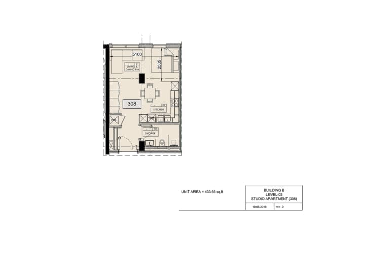 The Neighbourhood Studio Apartment Unit 308 Floor Plan