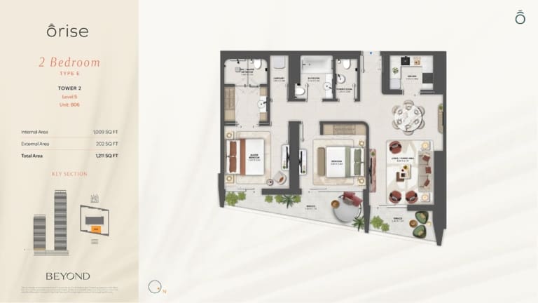 Orise by Beyond 2 Bedroom Type E Floor Plan