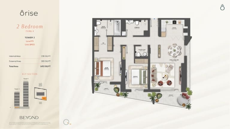 Orise by Beyond 2 Bedroom Type F Floor Plan