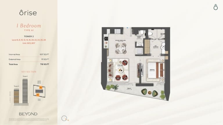 Orise by Beyond 1 Bedroom Type A1 Floor Plan