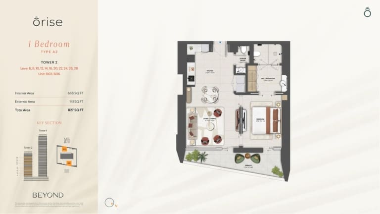 Orise by Beyond 1 Bedroom Type A2 Floor Plan
