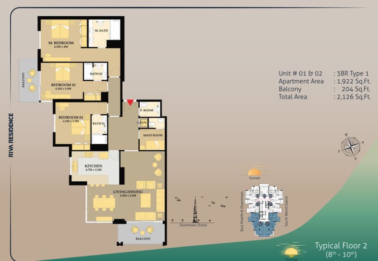 Riva Residence 3 Bedroom Type 1 Floor Plan