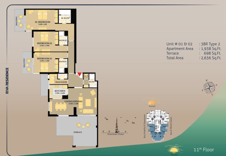 Riva Residence 3 Bedroom Type 2 Floor Plan