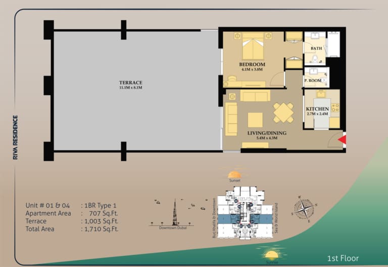 Riva Residence 1 Bedroom Type 1 Floor Plan