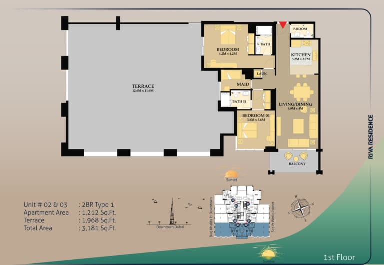 Riva Residence 2 Bedroom Type 1 Floor Plan