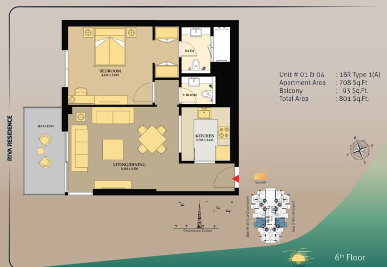 Riva Residence 1 Bedroom Type 1A Floor Plan