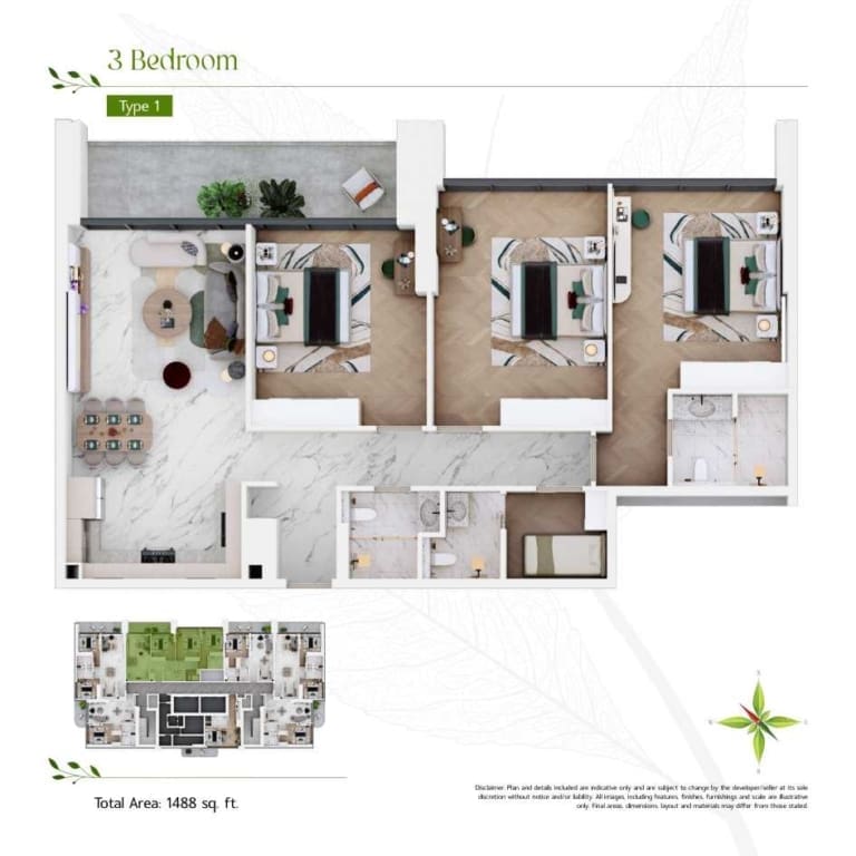 Vega Residences 3 Bedroom Apartment Type 1 Floor Plan