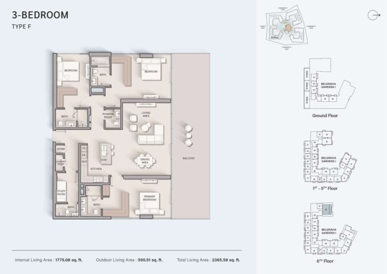 Belgrave Gardens 3 Bedroom Type F Floor Plan