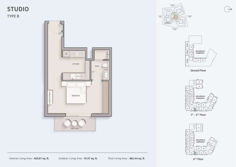 Belgrave Gardens Studio Apartment Type B Floor Plan