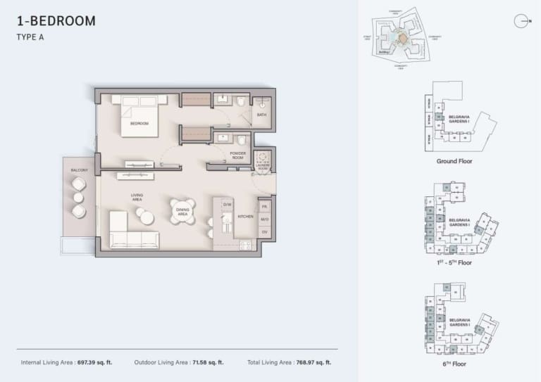 Belgrave Gardens 1 Bedroom Type A Floor Plan