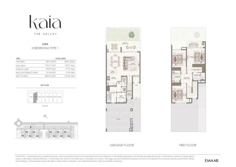 KAIA by Emaar LUNA 3 Bedroom Type 1 Floor Plan
