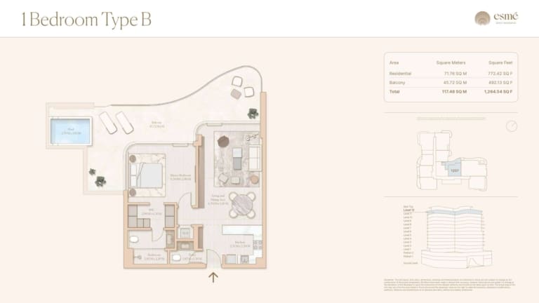 Esme Beach Residences 1 Bedroom Type B Floor Plan