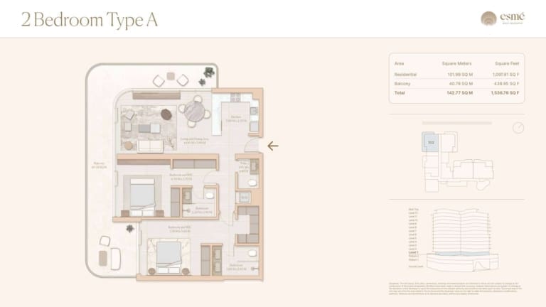 Esme Beach Residences 2 Bedroom Type A Floor Plan