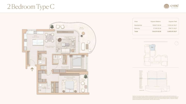 Esme Beach Residences 2 Bedroom Type C Floor Plan