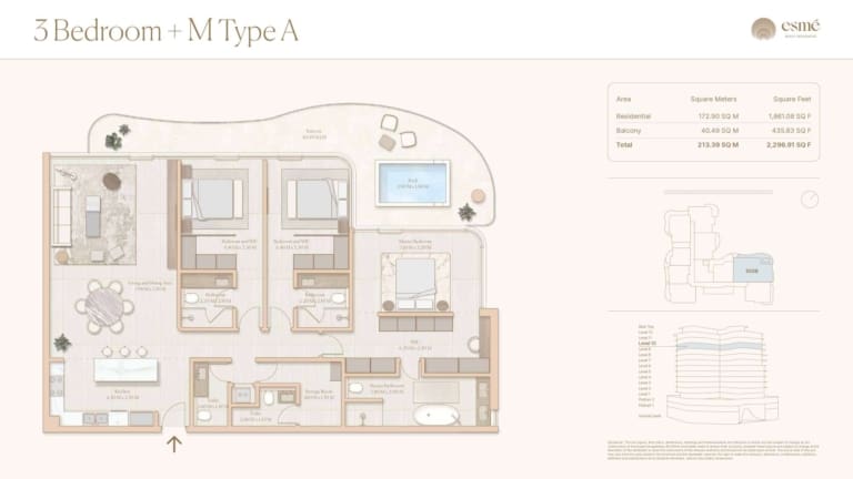 Esme Beach Residences 3 Bedroom Type A Floor Plan