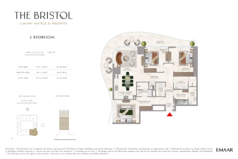 The Bristol 3 Bedroom Apartment Floor Plan