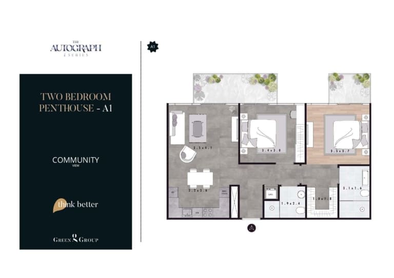 The Autograph I Series 2 Bedroom Penthouse A1 Floor Plan