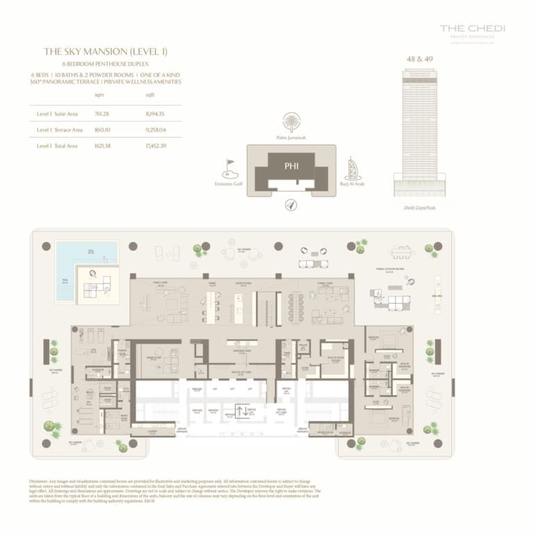 The Chedi Private Residences 6 Bedroom Penthouse Duplex Level 1 Floor Plan