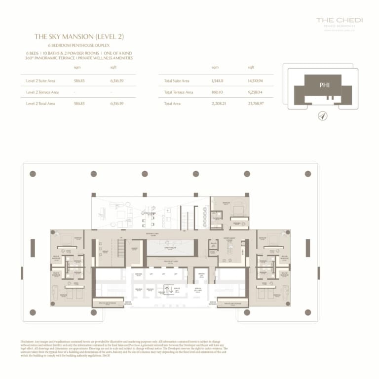 The Chedi Private Residences 6 Bedroom Penthouse Duplex Level 2 Floor Plan