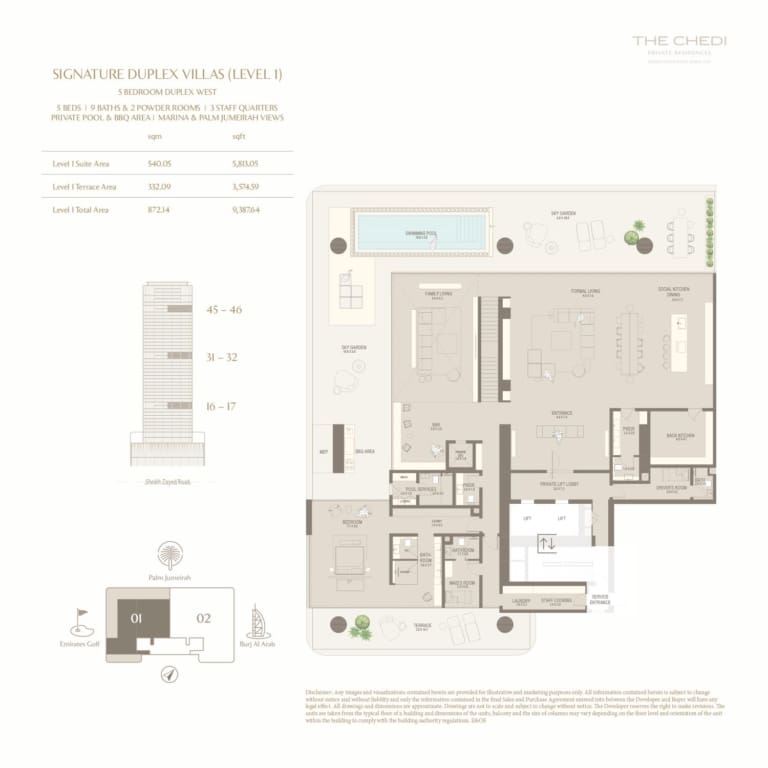 The Chedi Private Residences 5 Bedroom Duplex West Level 1 Floor Plan