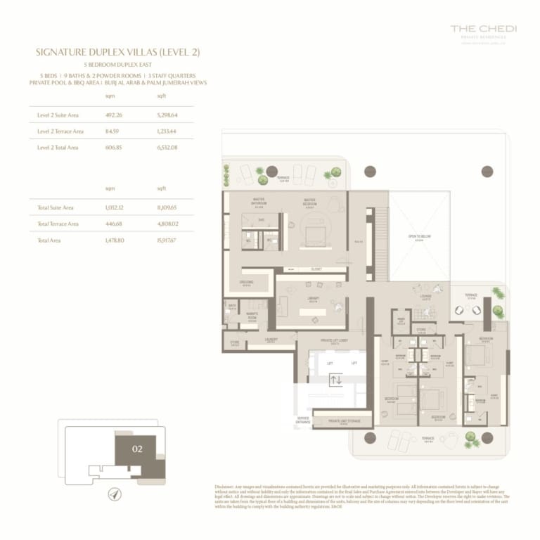 The Chedi Private Residences 5 Bedroom Duplex East Level 2 Floor Plan