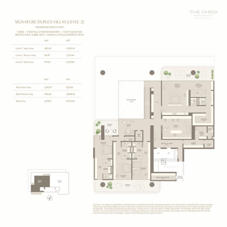 The Chedi Private Residences 5 Bedroom Duplex West Level 2 Floor Plan