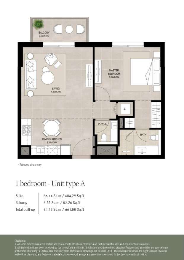 Ellison by Nshama 1 Bedroom Unit Type A Floor Plan