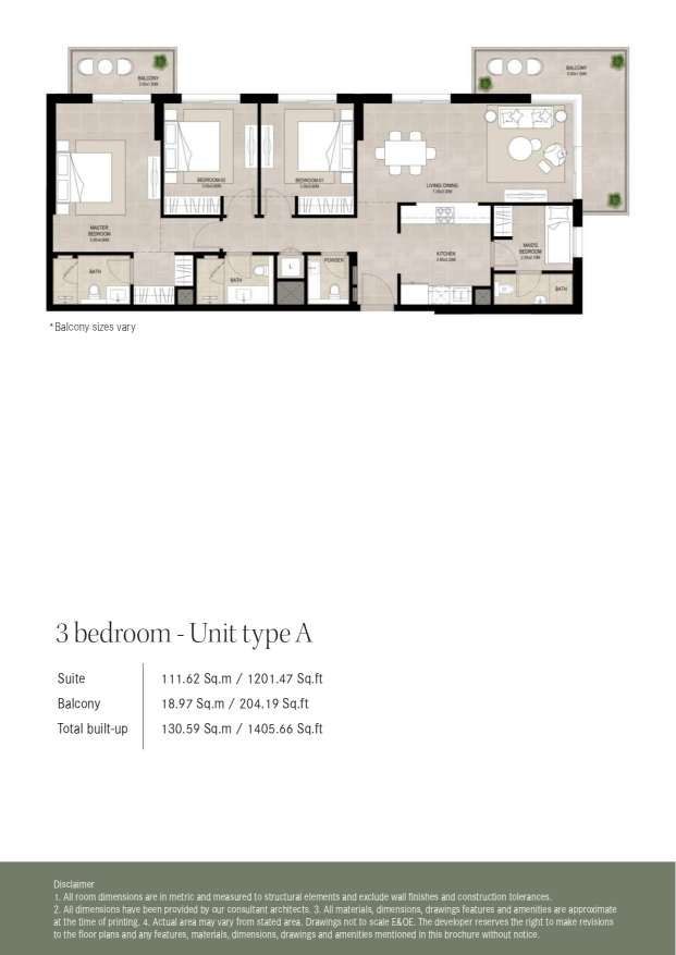 Ellison by Nshama 3 Bedroom Unit Type A Floor Plan