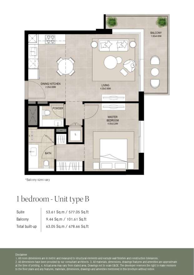 Ellison by Nshama 1 Bedroom Unit Type B Floor Plan