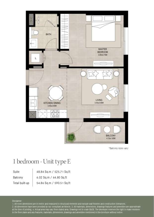 Ellison by Nshama 1 Bedroom Unit Type E Floor Plan