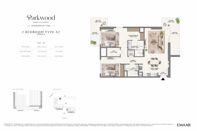 Parkwood by Emaar 2 Bedroom Type A2 Floor Plan