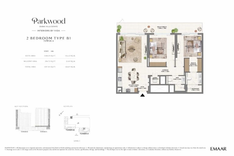 Parkwood by Emaar 2 Bedroom Type B1 Floor Plan