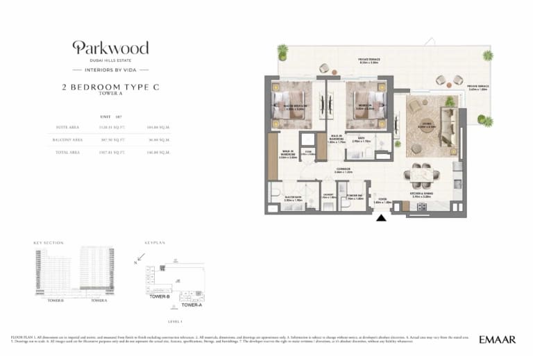 Parkwood by Emaar 2 Bedroom Type C Floor Plan