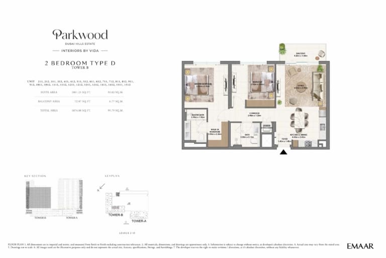 Parkwood by Emaar 2 Bedroom Type D Floor Plan