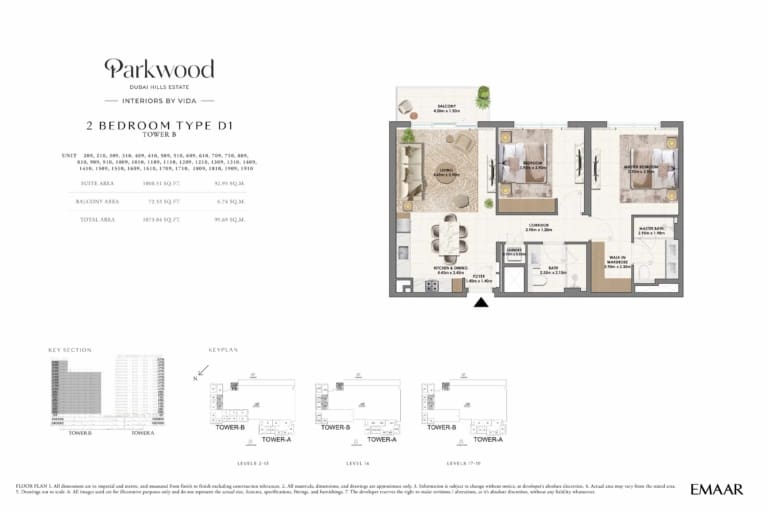 Parkwood by Emaar 2 Bedroom Type D1 Floor Plan