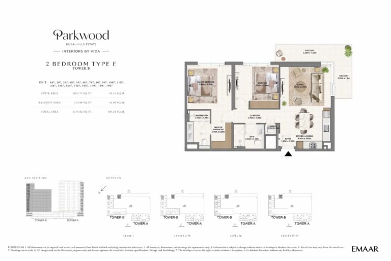 Parkwood by Emaar 2 Bedroom Type E Floor Plan