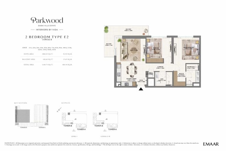 Parkwood by Emaar 2 Bedroom Type E2 Floor Plan