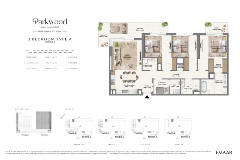Parkwood by Emaar 3 Bedroom Type A Floor Plan