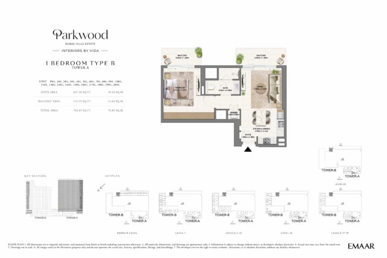 Parkwood by Emaar 1 Bedroom Type B Floor Plan