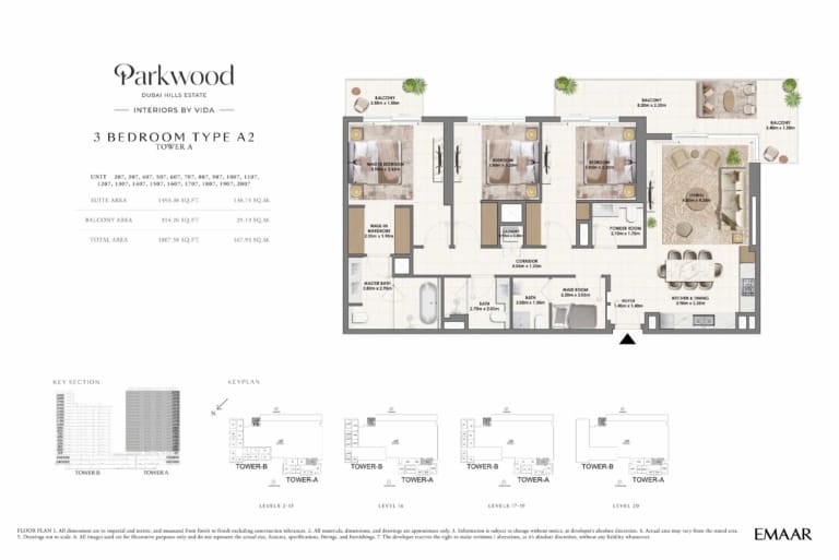 Parkwood by Emaar 3 Bedroom Type A2 Floor Plan