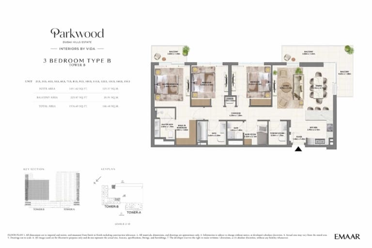 Parkwood by Emaar 3 Bedroom Type B Floor Plan