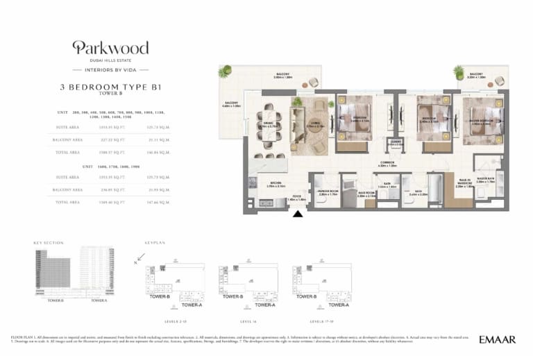 Parkwood by Emaar 3 Bedroom Type B1 Floor Plan