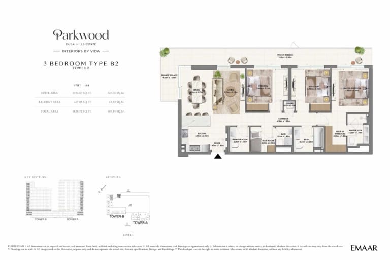 Parkwood by Emaar 3 Bedroom Type B2 Floor Plan