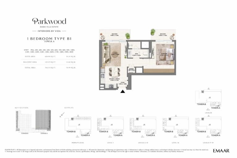 Parkwood by Emaar 1 Bedroom Type B1 Floor Plan