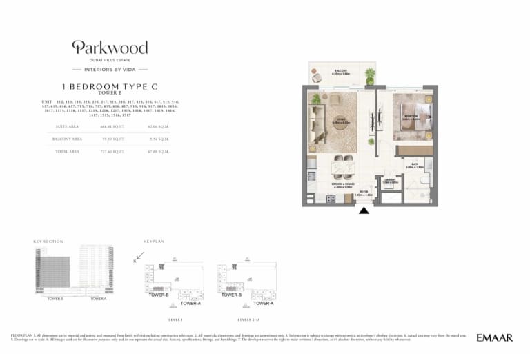 Parkwood by Emaar 1 Bedroom Type C Floor Plan