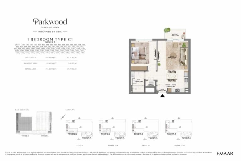 Parkwood by Emaar 1 Bedroom Type C1 Floor Plan