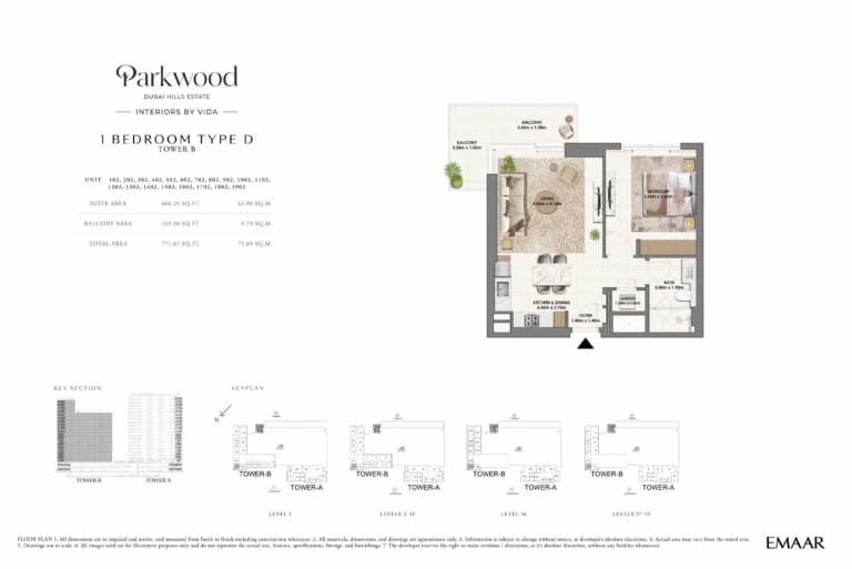 Parkwood by Emaar 1 Bedroom Type D Floor Plan