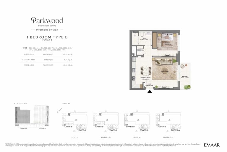 Parkwood by Emaar 1 Bedroom Type E Floor Plan